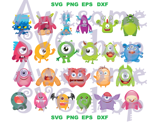 Silly Monsters SVG Monsters inc Clipart Monster Birthday Decorations Party Monster Shirt Design svg png eps dxf cut files Print Cameo Cricut
