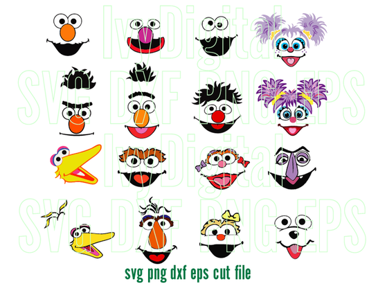 Sesame Street svg Sesame Street faces Head Clipart Sign Birthday Invitation Shirt Decorations Party Gift Print svg png dxf cut files cricut