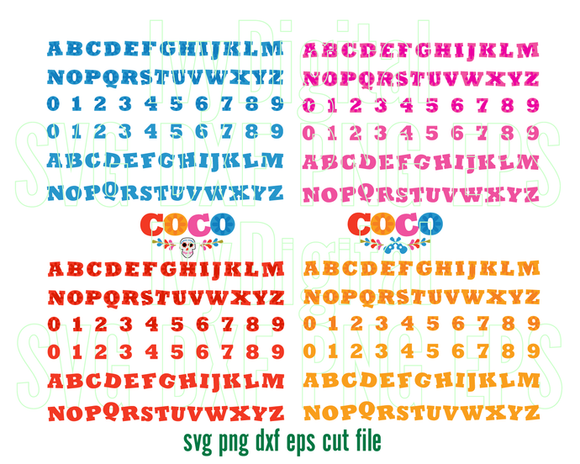 Coco font SVG Coco Letters Alphabet Number birthday invitation decor party svg png dxf files
