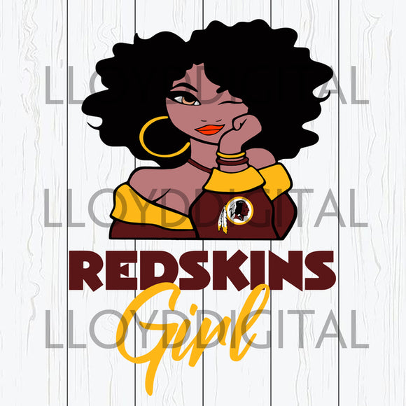 NFL Washington Redskins Afro Girl Black Woman Football mom Redskins printable shirt svg png jpg dxf eps clipart cutting files silhouette ca