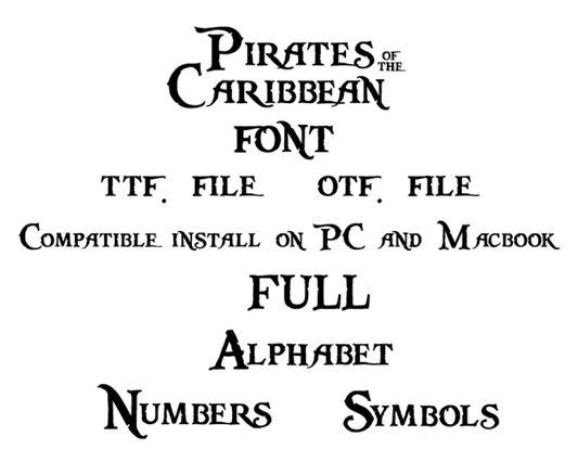 Pirates of the Caribbean font file .ttf true type font installable on PC or Mac Cricut Download Pirate letters decor shirt party birthday - BundleofSVG