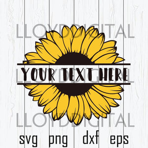 Sunflower monogram SVG Half Sunflower Drawing clipart Flower Silhouette printable Digital Download svg png dxf cutting files cameo cricut