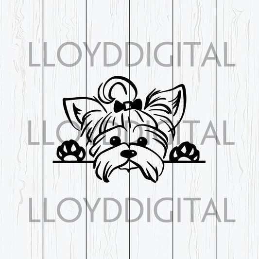 Cute little yorkshire svg terrier yorkie dog pet puppy peeking clipart svg png jpg dxf eps cut files silhouette cameo cricut - BundleofSVG