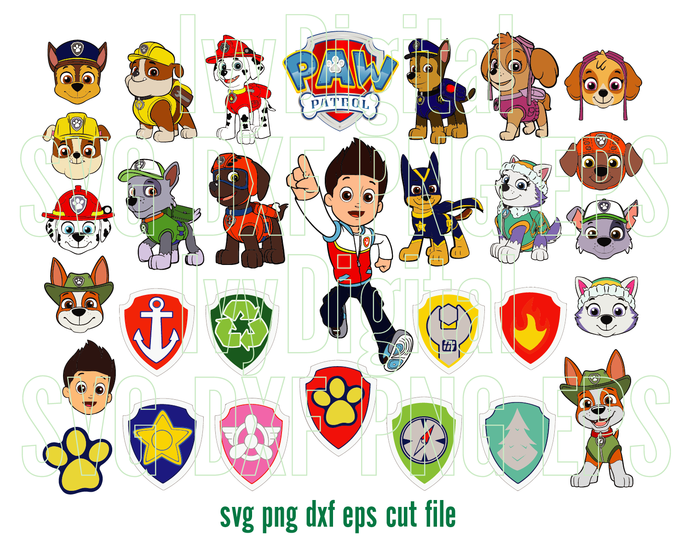 Paw Patrol face SVG clipart Paw Patrol Birthday decor invitation party Shirt Printable silhouette svg eps png dxf cut files cameo cricut