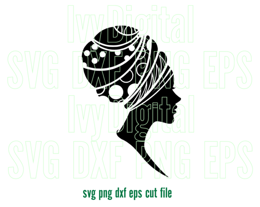 Afro Woman African head wrap SVG Black woman headwrap Hat Silhouette Instant Download svg png dxf cut files cameo cricut - BundleofSVG