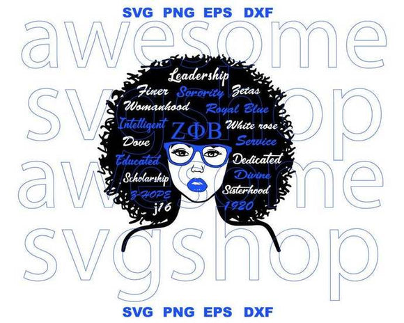 Zeta Phi Beta Afro Woman SVG Shirt Black woman Glasses 1920 Sorority dove sign clipart poster gift party svg dxf png cut file cameo cricut