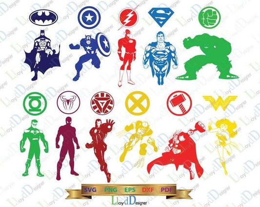 Superheroes SVG Superhero logo sign Justice league Superhero silhouette clipart decor ornament party svg eps dxf png files for cameo cricut - BundleofSVG