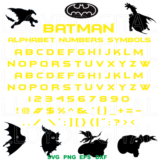 Batman SVG batman logo svg batman Font Alphabet letters batman silhouette gift ornament poster eps jpg svg cut files print Cameo Cricut - BundleofSVG