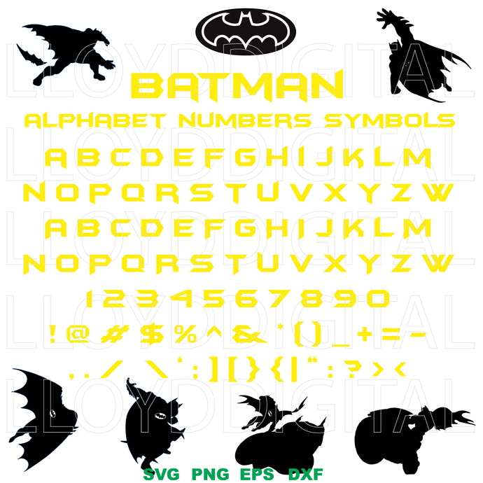 Batman SVG batman logo svg batman Font Alphabet letters batman silhoue