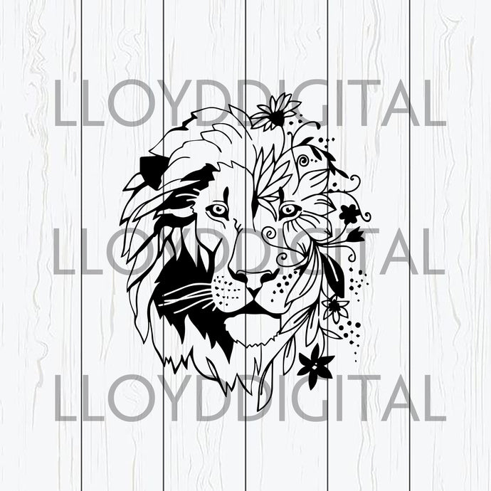 Lion Mandala svg Face Zentangle Lion king head Flower svg lion Floral animals Boho birthday svg eps png dxf cutting files cameo cricut - BundleofSVG