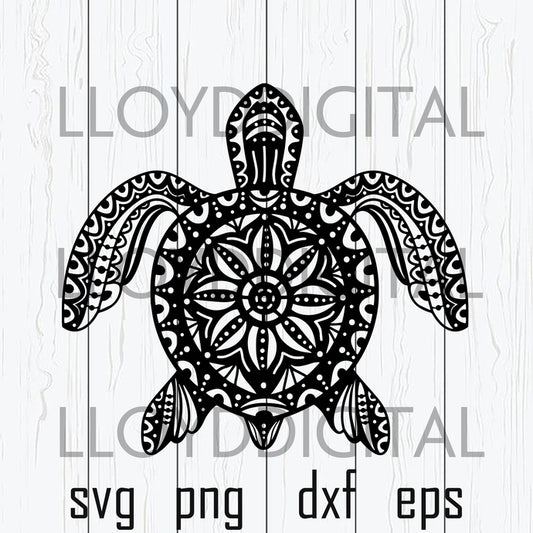 Mandala Sea Turtle SVG Tribal Hawaii Floral Pattern Mandala Turtle Zentangle clipart Silhouette Decor svg png dxf cut file cameo cricut - BundleofSVG