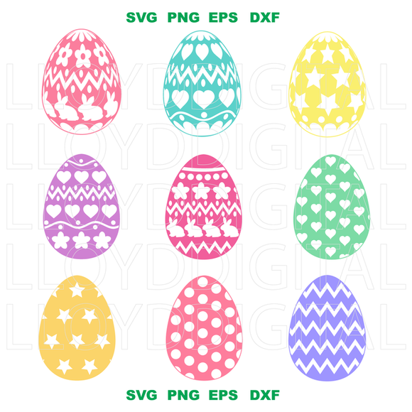 9 Easter Egg SVG Ornate Easter bucket basket stickers svg Swirl Fancy Happy Eggs shirt Download svg dxf png cut files silhouette cricut