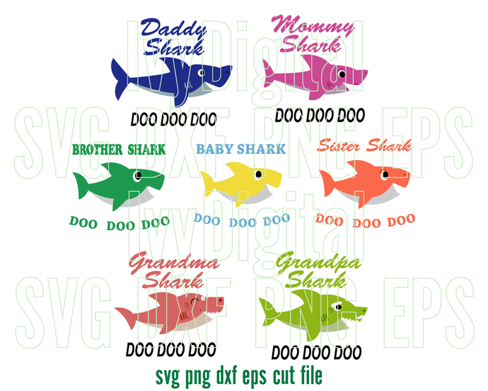 Family Shark Doo Doo Doo SVG Baby Daddy Mommy Brother Sister shark shirt Clipart Birthday Printable Download svg eps dxf png cut file cricut - BundleofSVG