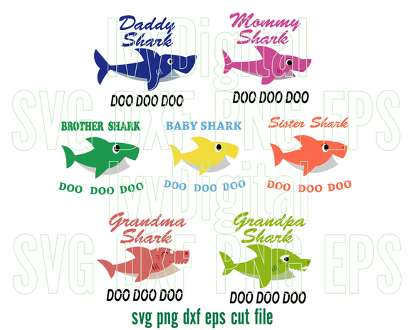Family Shark Doo Doo Doo SVG Baby Daddy Mommy Brother Sister shark shirt Clipart Birthday Printable Download svg eps dxf png cut file cricut