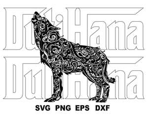 Floral Mandala Wolf SVG Tribal Zentangle wolves Printable clipart Wolf Silhouette Decor svg png dxf vinyl cut file cameo cricut