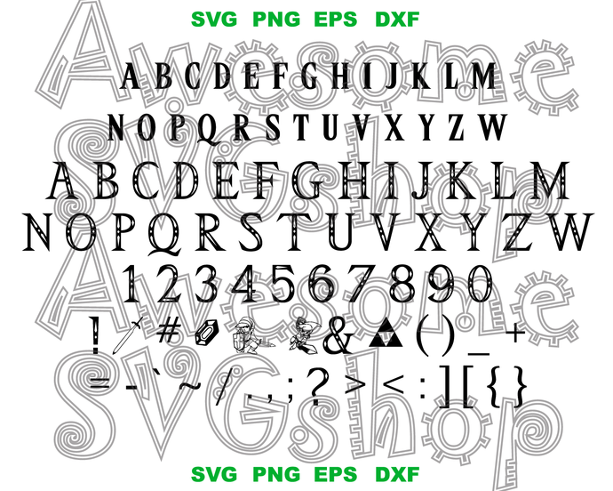 Legend of Zelda Triforce Font SVG Alphabet Zelda Letters svg Numbers birthday decor party svg png dxf cut file Cameo Cricut - BundleofSVG