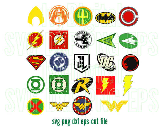 Justice League SVG Superhero logo svg Justice League super hero Label Clipart Birthday Invitation Party svg png eps dxf files cameo cricut - BundleofSVG