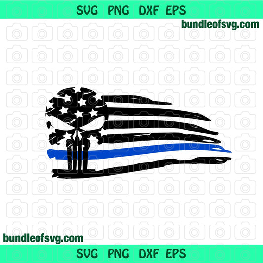 America Flag Police SVG Thin Blue Line Flag Skull svg Military svg eps png dxf files Cricut - BundleofSVG