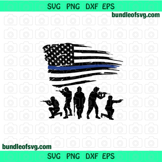 America Flag Police SVG Thin Blue Line SVG Police America Military USA svg png dxf eps files cameo cricut - BundleofSVG