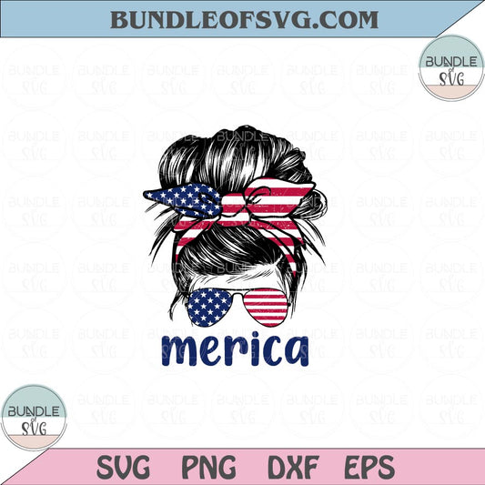 American Mom Svg Messy Bun Merica Svg 4th of July Mom Svg Png Dxf Eps files Cameo Cricut
