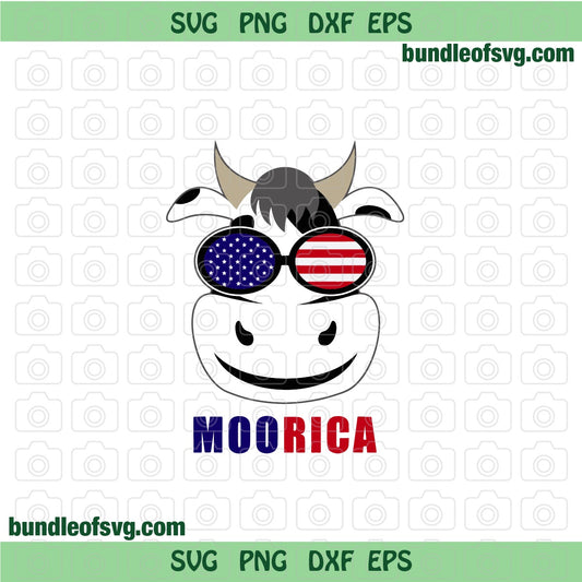 American Flag Sunglasses Cow Moorica svg Flag glasses Cow svg flag bow Cow Patriotic Cow svg png dxf eps files cricut - BundleofSVG