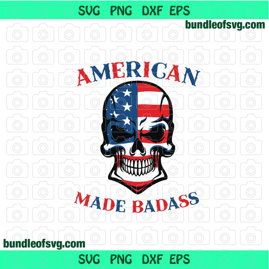 American made badass SVG USA Skull flag 4th July svg png dxf eps files cameo cricut - BundleofSVG