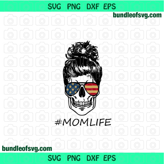 American mom mask svg Mom life svg USA Mom Mask svg Messy Bun skull glasses svg Momlife svg eps png dxf cut files Cricut - BundleofSVG