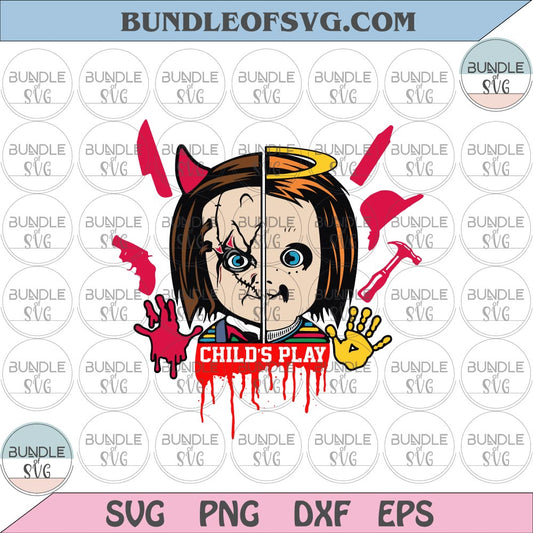 Angel and Demon Chucky Face svg Childs Play svg Horror Halloween svg png eps dxf files - BundleofSVG