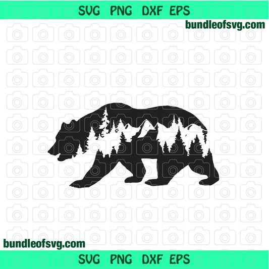 Bear And Mountains svg Adventure svg Travel svg Mountain Bear Silhouette Camping svg png dxf files - BundleofSVG