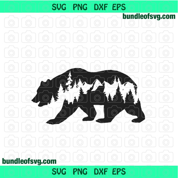 Bear And Mountains svg Adventure svg Travel svg Mountain Bear Silhouette Camping svg png dxf files