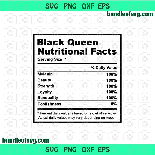 Black History Month svg Black Queen Nutritional Facts svg Melanin svg png jpg dxf eps clipart cutting files silhouette cameo cricut - BundleofSVG