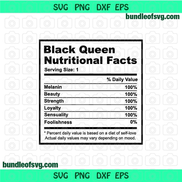 Black History Month svg Black Queen Nutritional Facts svg Melanin svg png jpg dxf eps clipart cutting files silhouette cameo cricut