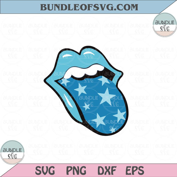 Blue Lips Svg Trendy Mouth Tongue Lips Blue Stars Svg Png Dxf Eps files Cameo Cricut