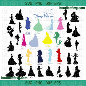 Bundle Disney princess SVG All Princess shirt Princess Birthday invitation party silhouette svg png dxf cut files cricut