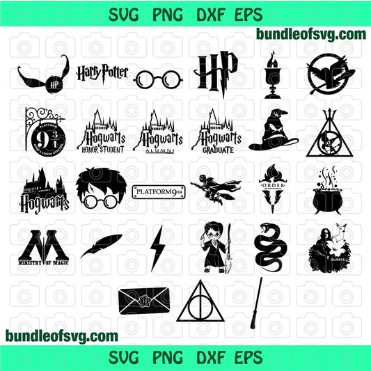 Bundle Harry Potter SVG Deathly Hallows Hogwarts House Gryffindor Party svg png dxf cut files cameo cricut