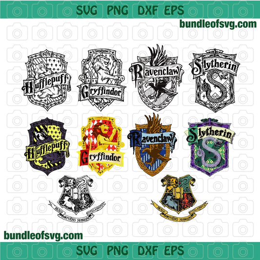 Bundle Hogwarts House Badge svg PotterHead svg Potteraholic svg Harry Potter svg png eps dxf file cricut - BundleofSVG
