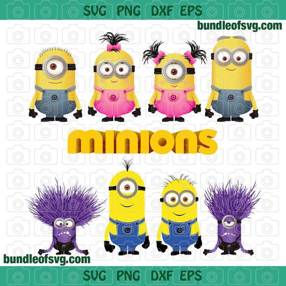 Bundle Minions SVG clipart Girl Minion Monster SVG Minion Birthday party svg eps dxf png files cricut