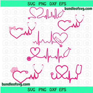 Bundle Nurse heart stethoscope SVG Shirt Heartbeat Doctor Nurses decor Party Birthday Gift svg eps dxf png cut file Silhouette cameo cricut
