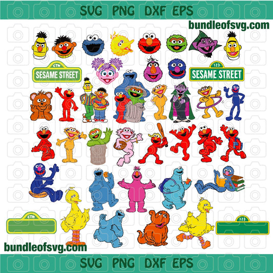 Bundle Sesame Street SVG Face Head Clipart Sesame Street Birthday Ornament Invitation Shirt Party svg png dxf cut files cricut - BundleofSVG