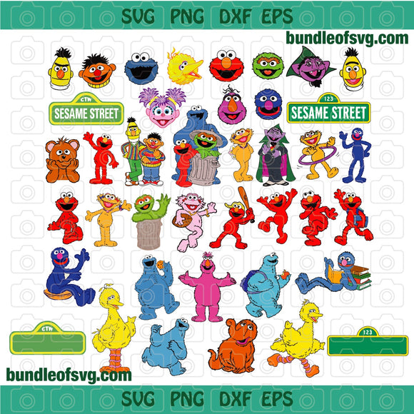 Bundle Sesame Street SVG Face Head Clipart Sesame Street Birthday Ornament Invitation Shirt Party svg png dxf cut files cricut