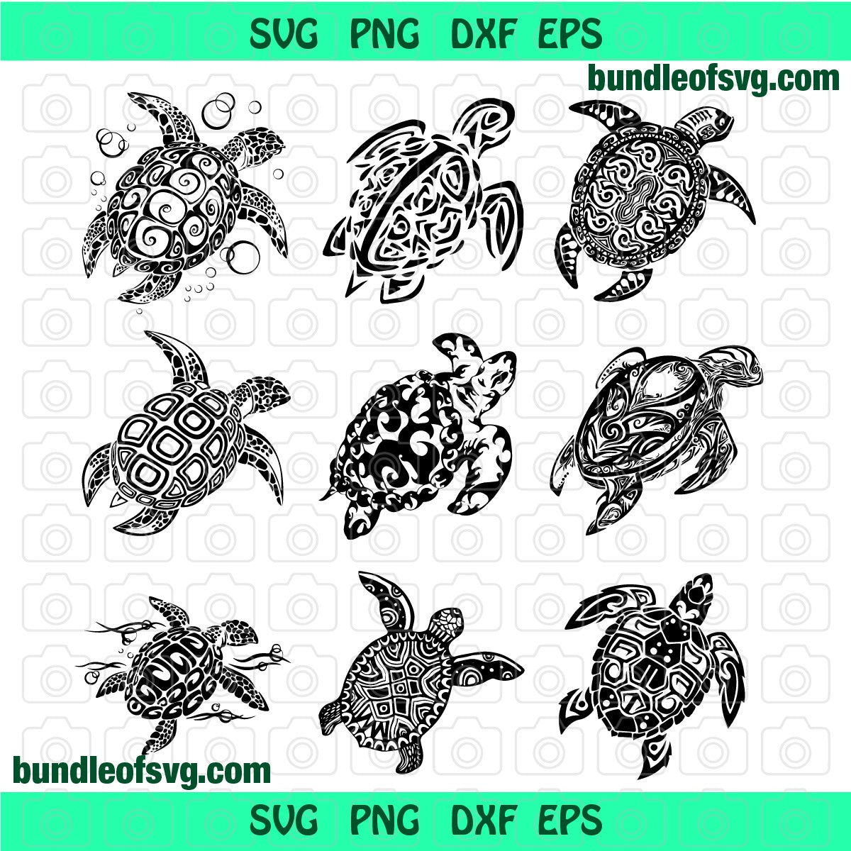 Bundle Shell Turtle SVG Tribal Hawaii Floral Turtle svg Pattern Mandala Turtle Zentangle clipart Silhouette Decor svg png dxf cut file cameo cricut - BundleofSVG