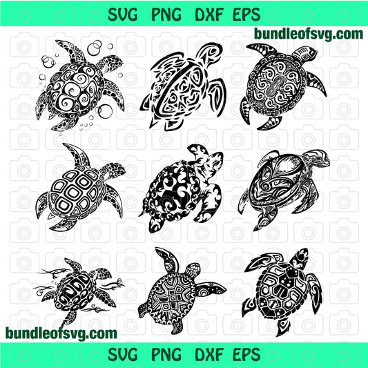 Bundle Shell Turtle SVG Tribal Hawaii Floral Turtle svg Pattern Mandala Turtle Zentangle clipart Silhouette Decor svg png dxf cut file cameo cricut - BundleofSVG