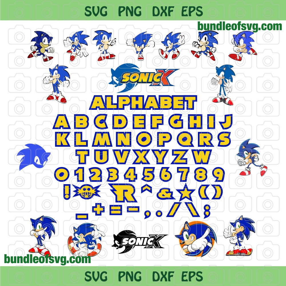 Bundle Sonic SVG Sega Videogame Hedgehog Sonic Alphabet font svg Sonic Birthday party svg png dxf eps clipart files cricut - BundleofSVG