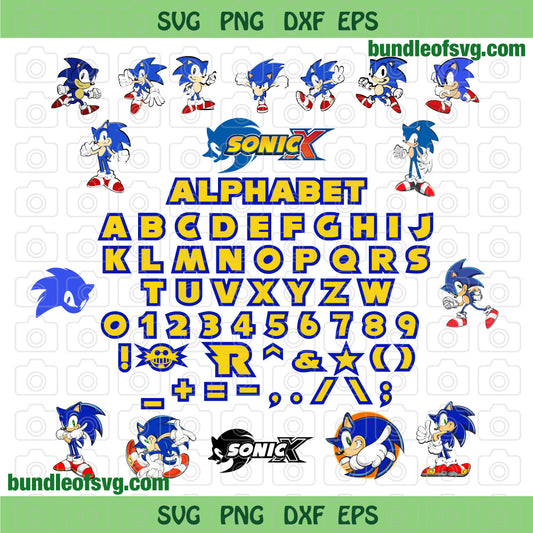Bundle Sonic SVG Sega Videogame Hedgehog Sonic Alphabet font svg Sonic Birthday party svg png dxf eps clipart files cricut - BundleofSVG