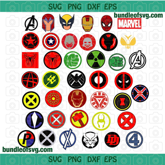 Bundle Superheroes Logo SVG Marvel Avengers Superhero Symbols Mask Sign Superhero clipart Birthday party svg eps dxf png files