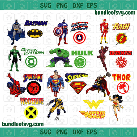 Bundle Superheroes SVG Clipart Superhero logo Superheroes SVG Superhero Birthday Invitation party svg eps dxf png files