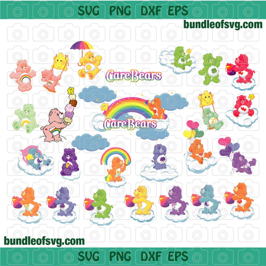 Care Bears Party Supplies SVG Shirt Care Bear Decor banner Birthday Gift Invitation printable art svg eps png dxf cut file cricut - BundleofSVG