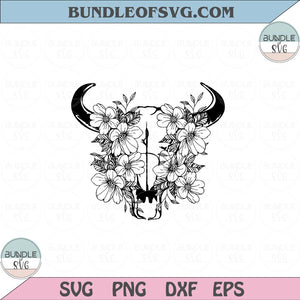 Cow Skull Floral Svg Western Cow Skull Flowers Svg Country Svg Png Dxf Eps files Cameo Cricut