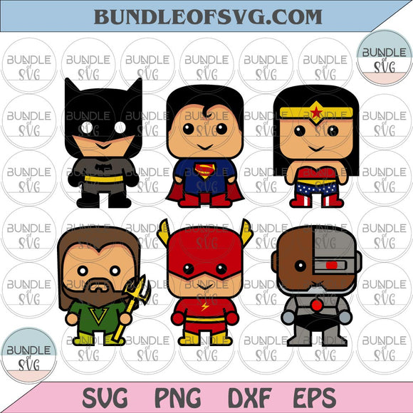 Cute Justice League SVG Chibi Justice League Batman Wonder woman Superman Flash Birthday svg png eps dxf files cricut