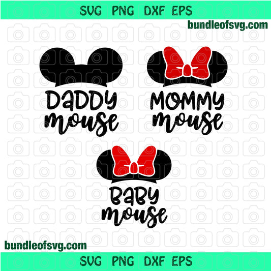 Bundle Daddy mouse svg Mommy Mouse svg Baby Mouse Mickey Family birthday svg eps png dxf cut files cricut - BundleofSVG